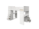 Willoughby Twin Loft Bed with Desk, 5-Drawer Chest & Shelves