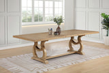 Brockway Extension Dining Table & Sets - Double Pedestal Barley Brown with Tufted Cream Chairs & Sideboard – view 1