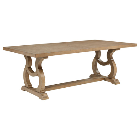 Brockway Extension Dining Table & Sets - Double Pedestal Barley Brown with Tufted Cream Chairs & Sideboard – view 11