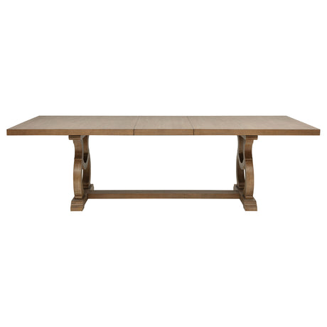 Brockway Extension Dining Table & Sets - Double Pedestal Barley Brown with Tufted Cream Chairs & Sideboard – view 12