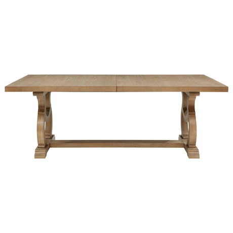 Brockway Extension Dining Table & Sets - Double Pedestal Barley Brown with Tufted Cream Chairs & Sideboard – view 13