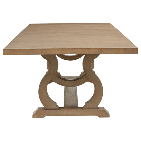 Brockway Extension Dining Table & Sets - Double Pedestal Barley Brown with Tufted Cream Chairs & Sideboard – view 14