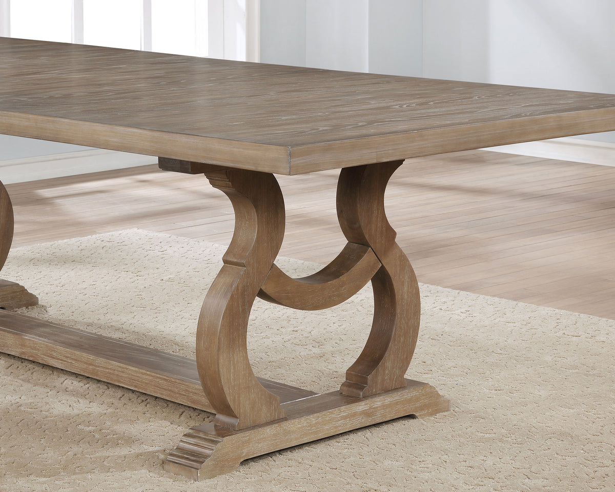 Brockway Extension Dining Table & Sets - Double Pedestal Barley Brown with Tufted Cream Chairs & Sideboard – view 16