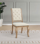 Brockway Extension Dining Table & Sets - Double Pedestal Barley Brown with Tufted Cream Chairs & Sideboard - lifestyle