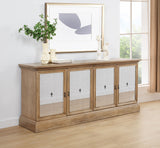 Brockway Extension Dining Table & Sets - Double Pedestal Barley Brown with Tufted Cream Chairs & Sideboard - lifestyle