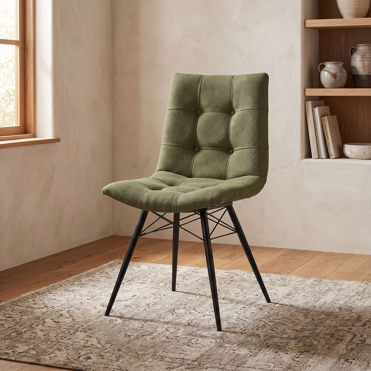 Aiken Button-Tufted Dining Side Chairs, Set of 4 - Gunmetal Metal Legs in Saddle, Charcoal, Forest or Stone - lifestyle