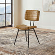 Misty Genuine Leather Dining Side Chairs (Set of 2) - Vertical Tufting & Black Metal Legs in Camel or Espresso – view 1