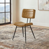 Misty Genuine Leather Dining Side Chairs (Set of 2) - Vertical Tufting & Black Metal Legs in Camel or Espresso – view 1
