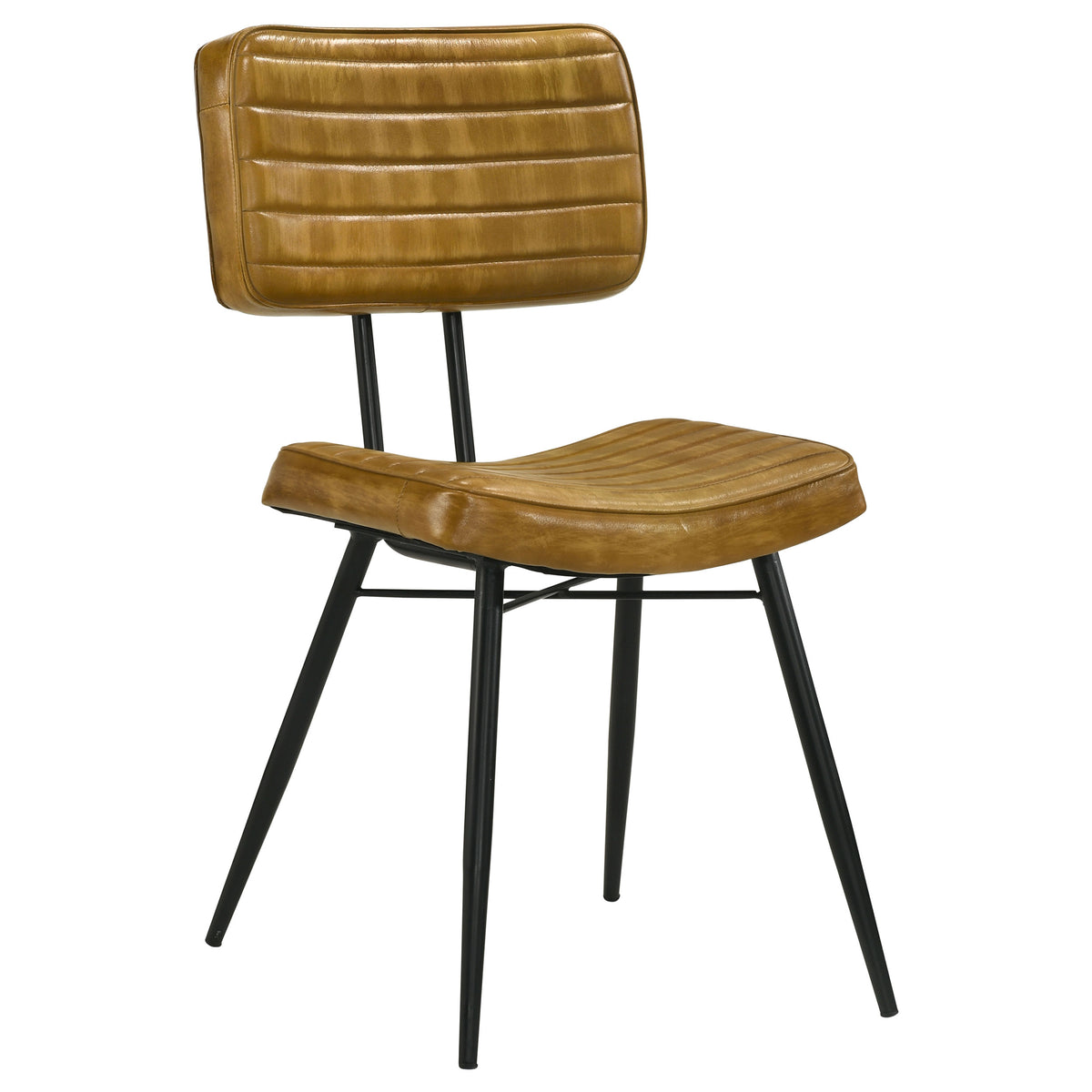 Misty Genuine Leather Dining Side Chairs (Set of 2) - Vertical Tufting & Black Metal Legs in Camel or Espresso – view 5