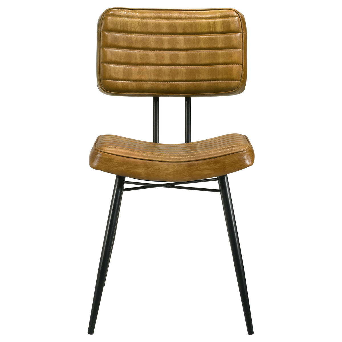 Misty Genuine Leather Dining Side Chairs (Set of 2) - Vertical Tufting & Black Metal Legs in Camel or Espresso – view 6