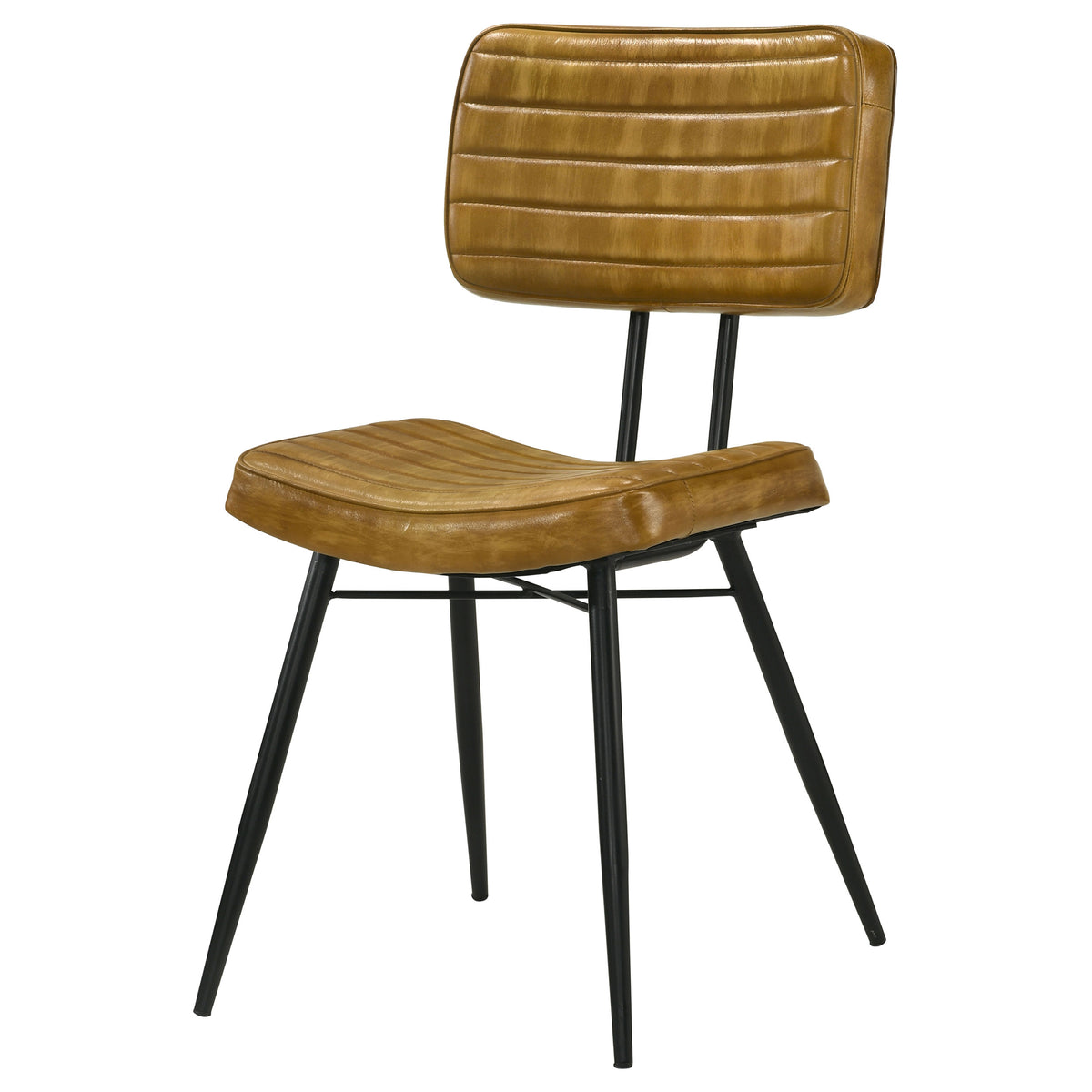 Misty Genuine Leather Dining Side Chairs (Set of 2) - Vertical Tufting & Black Metal Legs in Camel or Espresso – view 7