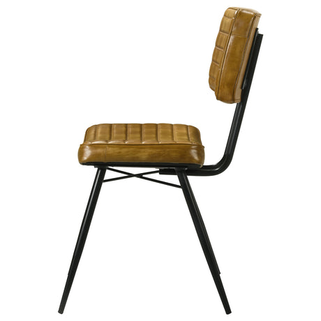 Misty Genuine Leather Dining Side Chairs (Set of 2) - Vertical Tufting & Black Metal Legs in Camel or Espresso – view 8