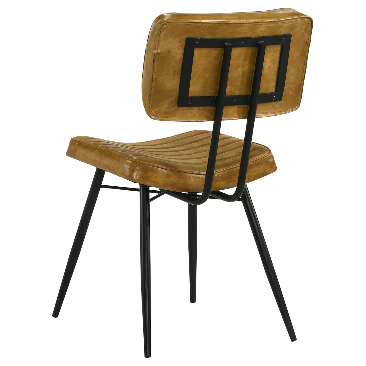 Misty Genuine Leather Dining Side Chairs (Set of 2) - Vertical Tufting & Black Metal Legs in Camel or Espresso – view 9