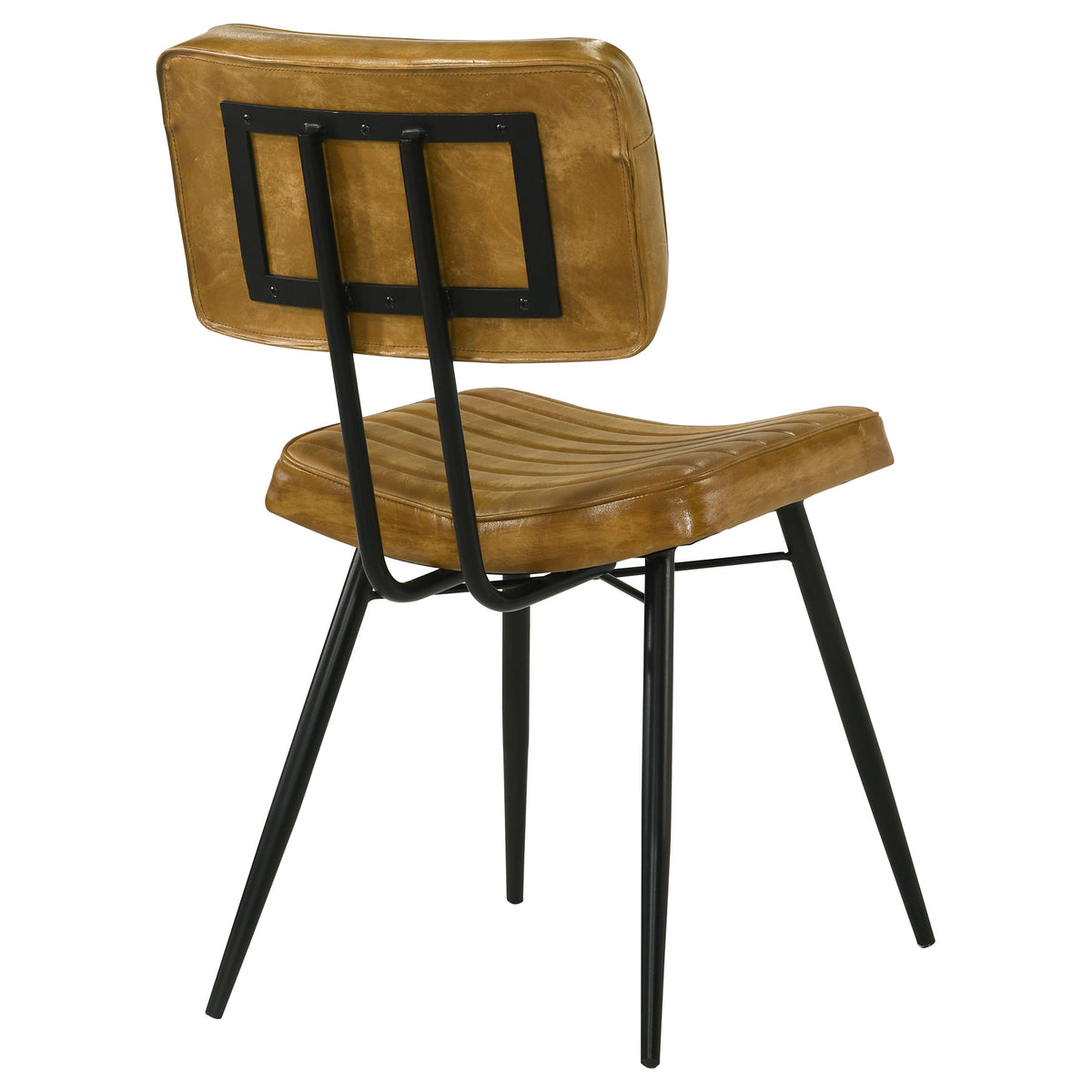 Misty Genuine Leather Dining Side Chairs (Set of 2) - Vertical Tufting & Black Metal Legs in Camel or Espresso – view 10