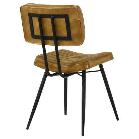 Misty Genuine Leather Dining Side Chairs (Set of 2) - Vertical Tufting & Black Metal Legs in Camel or Espresso – view 10