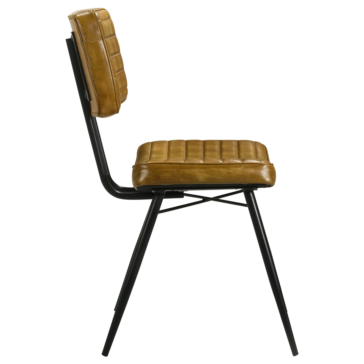 Misty Genuine Leather Dining Side Chairs (Set of 2) - Vertical Tufting & Black Metal Legs in Camel or Espresso – view 11