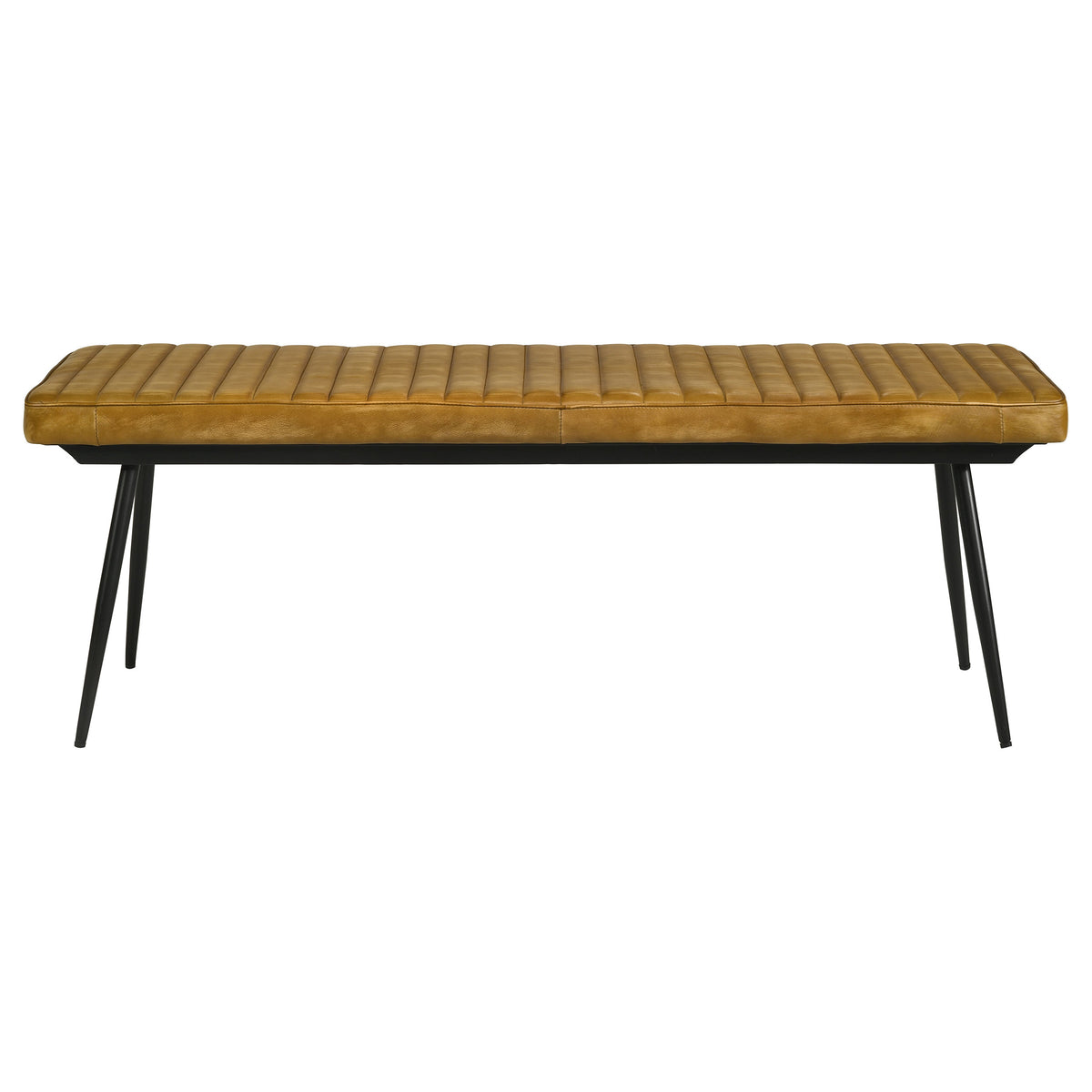 Misty Genuine Leather Dining Bench - Vertical Tufted Seat on Black Metal Base, Antique Camel or Espresso – view 5