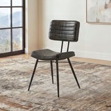 Misty Genuine Leather Dining Side Chairs (Set of 2) - Vertical Tufting & Black Metal Legs in Camel or Espresso – view 2