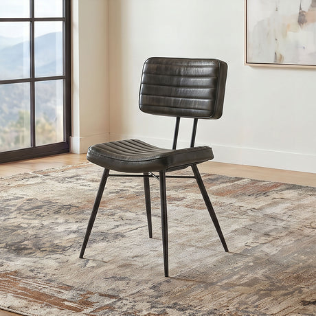 Misty Genuine Leather Dining Side Chairs (Set of 2) - Vertical Tufting & Black Metal Legs in Camel or Espresso – view 2