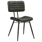 Misty Genuine Leather Dining Side Chairs (Set of 2) - Vertical Tufting & Black Metal Legs in Camel or Espresso – view 15