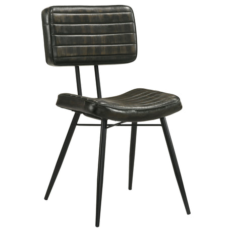 Misty Genuine Leather Dining Side Chairs (Set of 2) - Vertical Tufting & Black Metal Legs in Camel or Espresso – view 15
