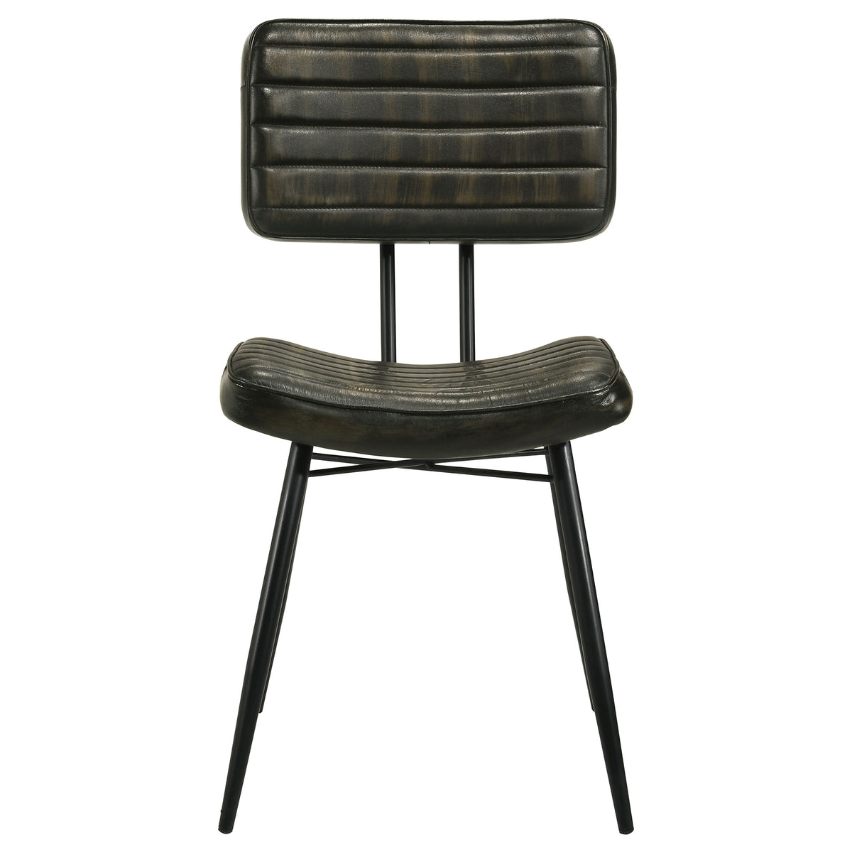 Misty Genuine Leather Dining Side Chairs (Set of 2) - Vertical Tufting & Black Metal Legs in Camel or Espresso – view 16