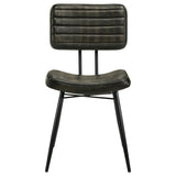 Misty Genuine Leather Dining Side Chairs (Set of 2) - Vertical Tufting & Black Metal Legs in Camel or Espresso – view 16