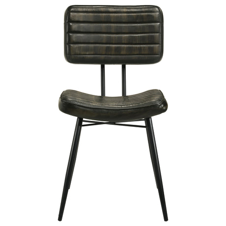 Misty Genuine Leather Dining Side Chairs (Set of 2) - Vertical Tufting & Black Metal Legs in Camel or Espresso – view 16