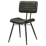 Misty Genuine Leather Dining Side Chairs (Set of 2) - Vertical Tufting & Black Metal Legs in Camel or Espresso – view 17
