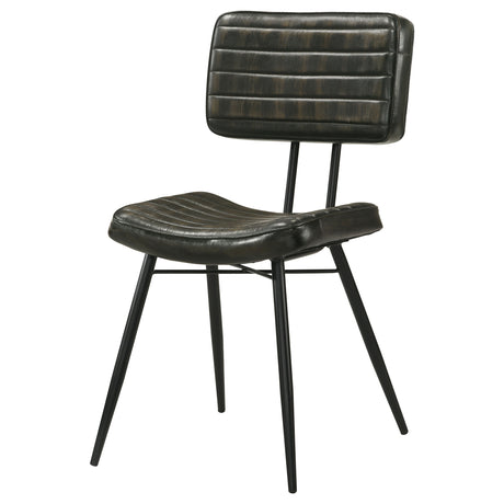 Misty Genuine Leather Dining Side Chairs (Set of 2) - Vertical Tufting & Black Metal Legs in Camel or Espresso – view 17