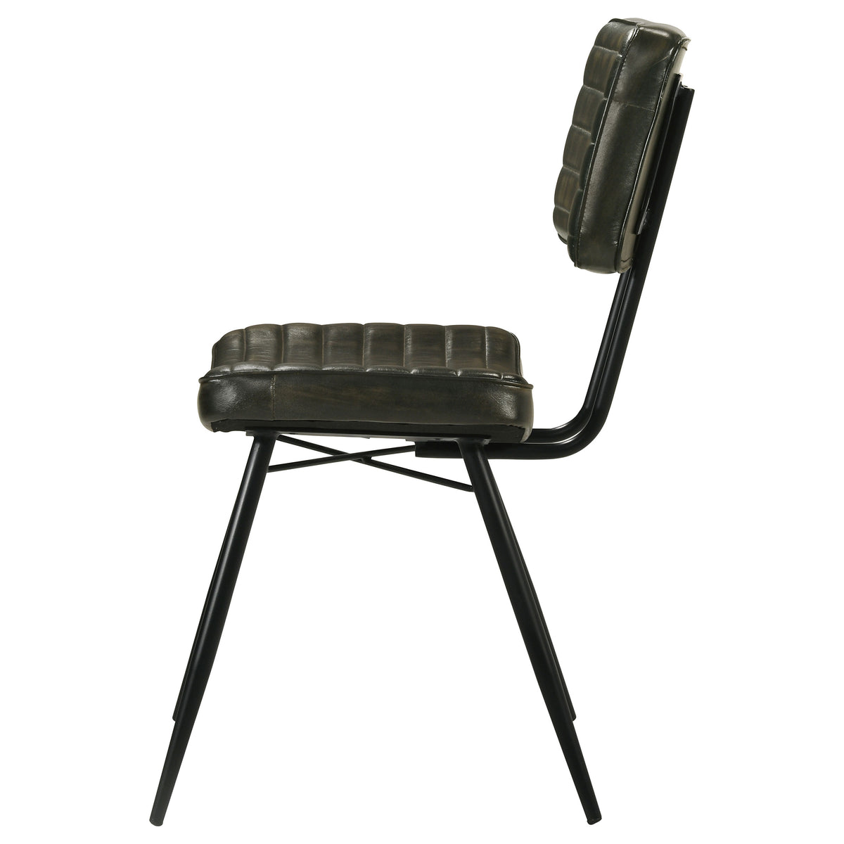 Misty Genuine Leather Dining Side Chairs (Set of 2) - Vertical Tufting & Black Metal Legs in Camel or Espresso – view 18