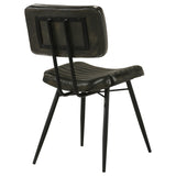 Misty Genuine Leather Dining Side Chairs (Set of 2) - Vertical Tufting & Black Metal Legs in Camel or Espresso – view 20