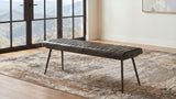 Misty Genuine Leather Dining Bench - Vertical Tufted Seat on Black Metal Base, Antique Camel or Espresso – view 2