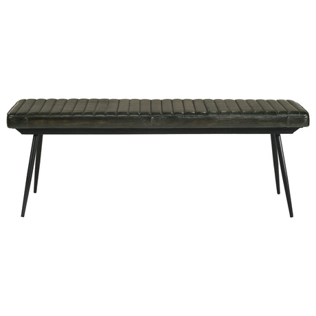 Misty Genuine Leather Dining Bench - Vertical Tufted Seat on Black Metal Base, Antique Camel or Espresso – view 10