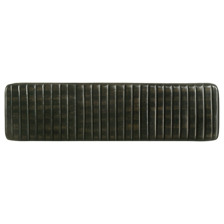 Misty Genuine Leather Dining Bench - Vertical Tufted Seat on Black Metal Base, Antique Camel or Espresso – view 11