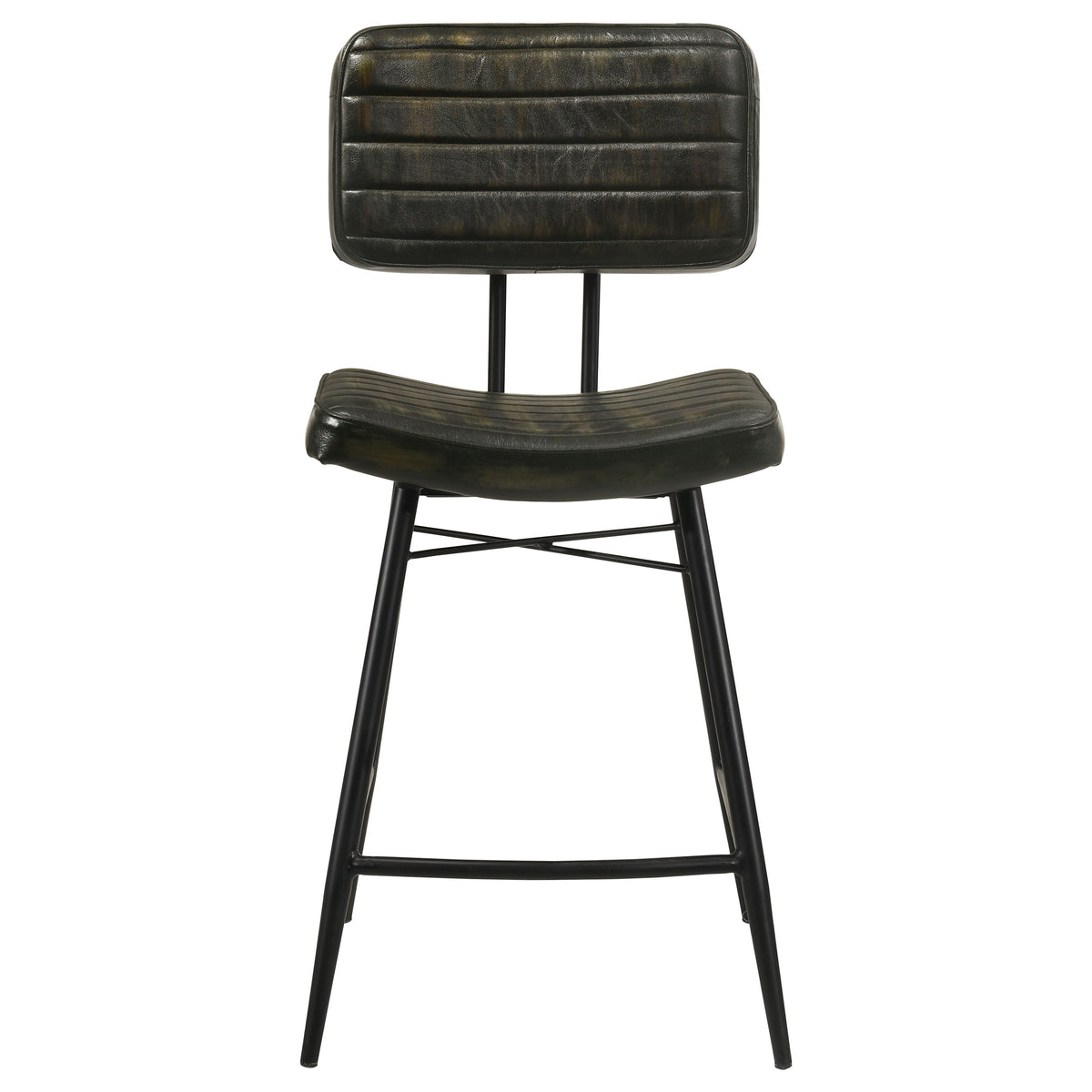 Partridge Genuine Leather Counter Chairs (Set of 2) - Channel-Tufted Back on Black Iron Frame in Camel or Espresso – view 16