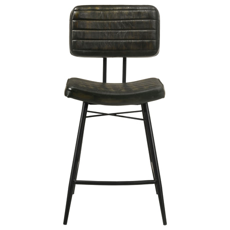 Partridge Genuine Leather Counter Chairs (Set of 2) - Channel-Tufted Back on Black Iron Frame in Camel or Espresso – view 16
