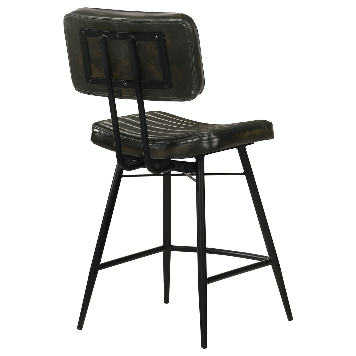 Partridge Genuine Leather Counter Chairs (Set of 2) - Channel-Tufted Back on Black Iron Frame in Camel or Espresso – view 20