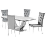 Kerwin 71" Stone Top Dining Table & Sets - White Sintered Stone on Chrome Pedestal with Grey Velvet Chairs – view 13
