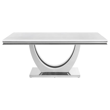 Kerwin 71" Stone Top Dining Table & Sets - White Sintered Stone on Chrome Pedestal with Grey Velvet Chairs – view 15