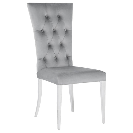 Kerwin 71" Stone Top Dining Table & Sets - White Sintered Stone on Chrome Pedestal with Grey Velvet Chairs – view 16