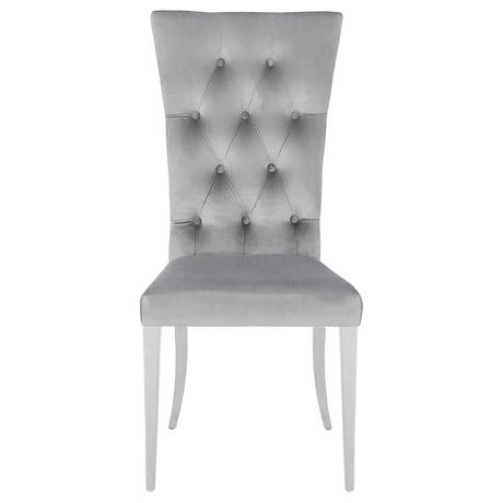 Kerwin 71" Stone Top Dining Table & Sets - White Sintered Stone on Chrome Pedestal with Grey Velvet Chairs – view 17