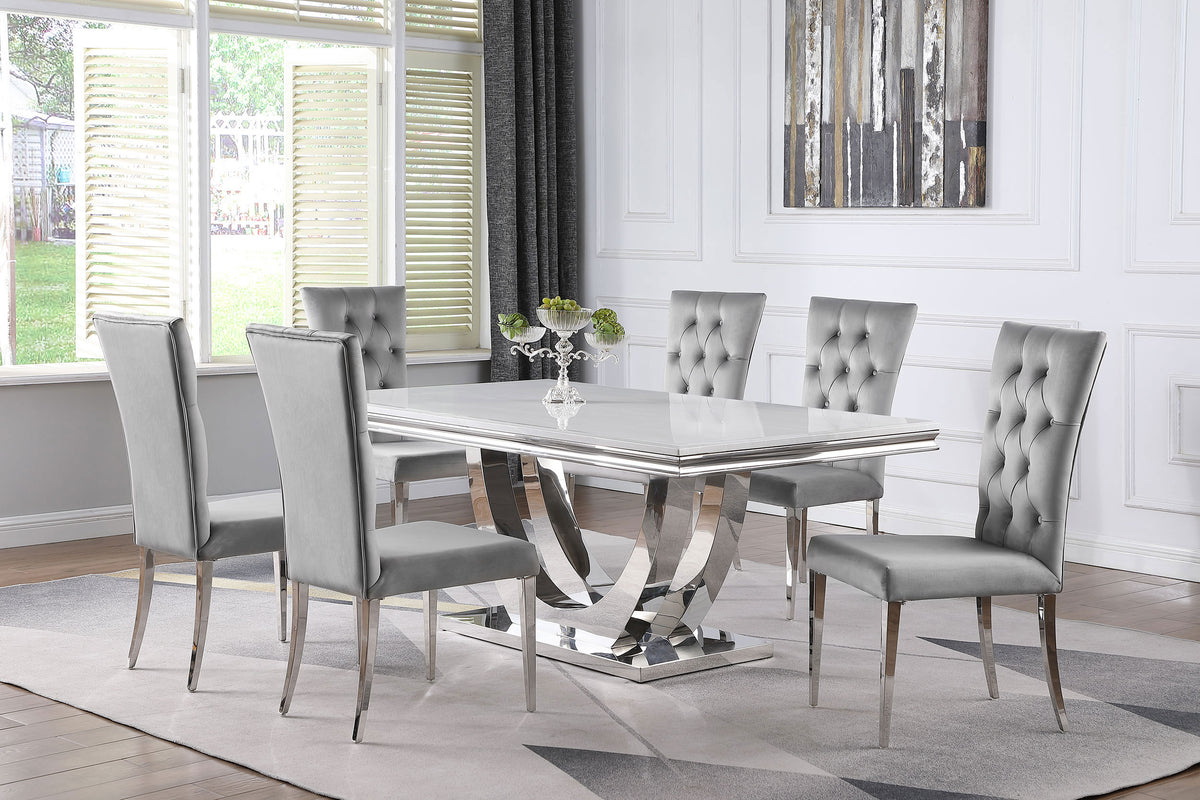 Kerwin 71" Stone Top Dining Table & Sets - 7pcs- Table + 6 Side Chairs