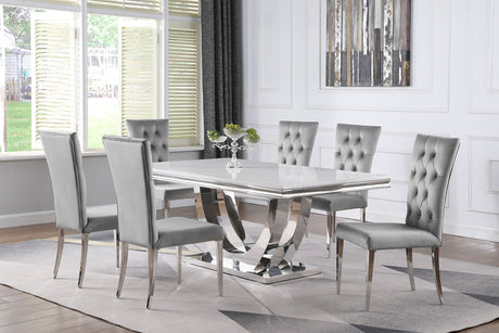 Kerwin 71" Stone Top Dining Table & Sets - 7pcs- Table + 6 Side Chairs