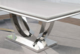 Kerwin 71" Stone Top Dining Table & Sets - White Sintered Stone on Chrome Pedestal with Grey Velvet Chairs – view 10