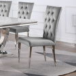 Kerwin 71" Stone Top Dining Table & Sets - White Sintered Stone on Chrome Pedestal with Grey Velvet Chairs - lifestyle