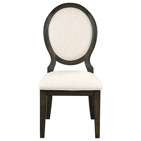 Twyla Oval Back Dining Side Chairs, Set of 2 - Cream Upholstery on Dark Cocoa Wood – view 4