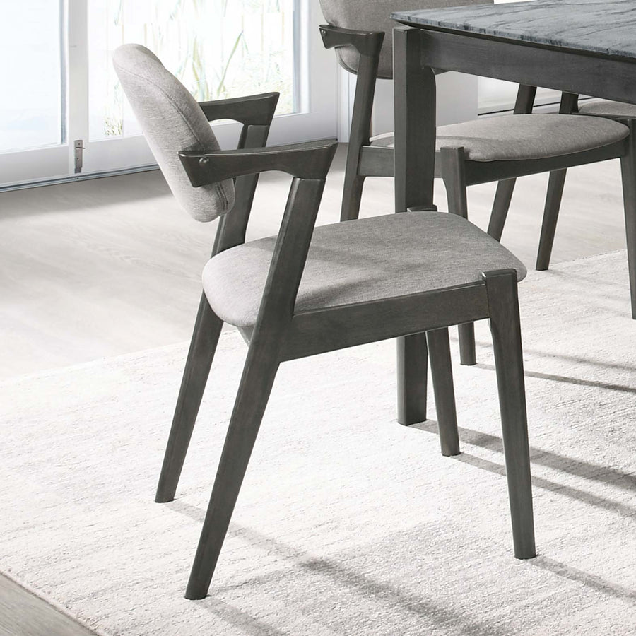Stevie Mid-Century Z-Frame Padded Dining Arm Chairs (Set of 2) - Black Stain Hardwood with Padded Fabric Seats