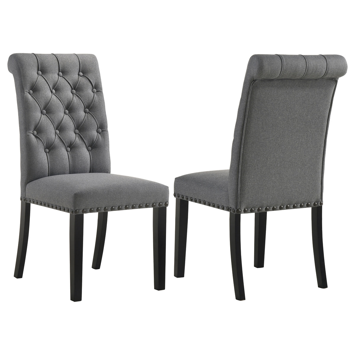 Alana Button-Tufted Dining Side Chairs, Set of 2 - Grey Linen-Like Fabric - Set of 2
