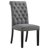 Alana Button-Tufted Dining Side Chairs, Set of 2 - Rolled Top & Nailhead Trim in Sand Velvet or Grey – view 19